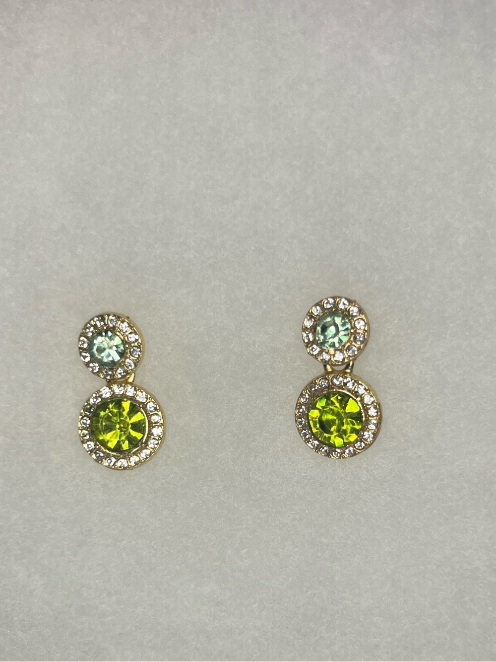 Gold-Tone Peridot Green Double Crystal Drop Earrings